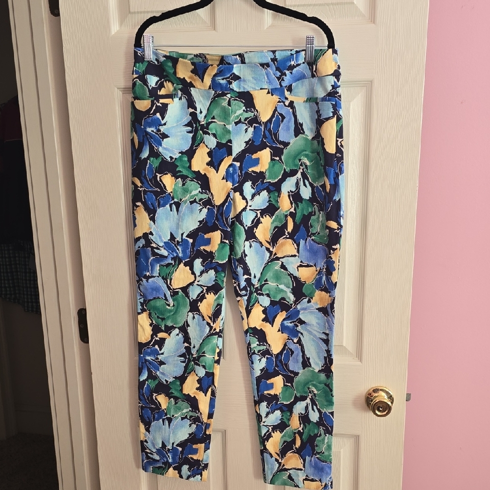 Chico's Floral Straight Leg Pants - Blue, Green, Yellow‎